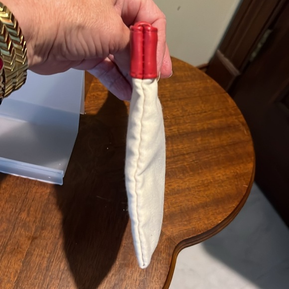 YSL Beaute Wristlet  cosmetic case/pouch fabric  Ivory cream/red trim & logo NWO - Picture 6 of 13